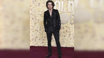 Fashion risk-taker Timothée Chalamet, the latest star of "Wonka," sported a bedazzled black jacket paired with black skinny trousers and a low-buttoned black shirt. (AP) Fashion risk-taker Timothée Chalamet, the latest star of "Wonka," sported a bedazzled black jacket paired with black skinny trousers and a low-buttoned black shirt. (AP)