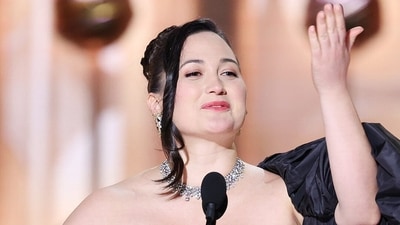 When Lily Gladstone took the stage to accept the award for best actress in a motion picture - drama for her performance in Killers of the Flower Moon, she began by speaking in the Blackfeet language — an Algonquian language spoken by the Blackfoot or Niitsitapi people. "I love everyone in this room. I don't have words," she said. She later added that the win was a "historic one." She said, "It doesn't belong to just me." When Lily Gladstone took the stage to accept the award for best actress in a motion picture - drama for her performance in Killers of the Flower Moon, she began by speaking in the Blackfeet language — an Algonquian language spoken by the Blackfoot or Niitsitapi people. "I love everyone in this room. I don't have words," she said. She later added that the win was a "historic one." She said, "It doesn't belong to just me."