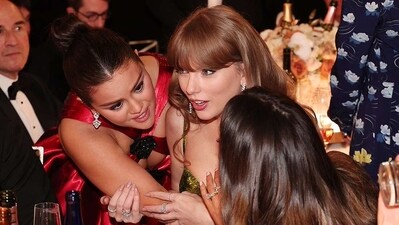 During Golden Globes 2024's ceremony, Selena Gomez was sure to make a pitstop at bestie Taylor Swift's table. The pair — both nominees — was also seen sharing a hug during the broadcast. Fans also noticed Selena spilling some hot tea at awards show, and explaining something to Taylor and Keleigh Sperry, actor Miles Teller’s wife, which made their jaws drop. During Golden Globes 2024's ceremony, Selena Gomez was sure to make a pitstop at bestie Taylor Swift's table. The pair — both nominees — was also seen sharing a hug during the broadcast. Fans also noticed Selena spilling some hot tea at awards show, and explaining something to Taylor and Keleigh Sperry, actor Miles Teller’s wife, which made their jaws drop.