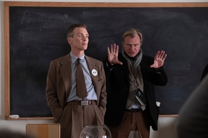 Christopher Nolan, right, and Cillian Murphy on the set of Oppenheimer. (AP) Christopher Nolan, right, and Cillian Murphy on the set of Oppenheimer. (AP)