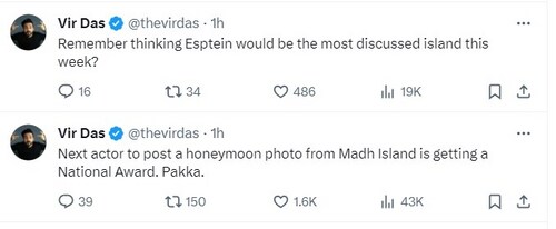 Vir Das continued to tweet about Maldives-India row. Vir Das continued to tweet about Maldives-India row.