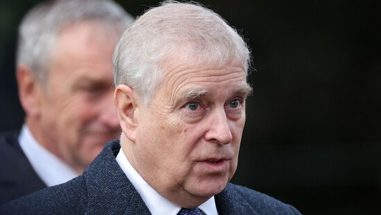 Britain's Prince Andrew, Duke of York leaves after attending for the Royal Family's traditional Christmas Day service at St Mary Magdalene Church in Sandringham in eastern England, on December 25, 2023. (Photo by Adrian DENNIS / AFP) (AFP)