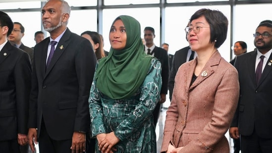 Maldives President Mohamed Muizzu and First Lady Sajidha Mohamed on Monday arrived in China on a five-day State visit.&nbsp;(PTI)