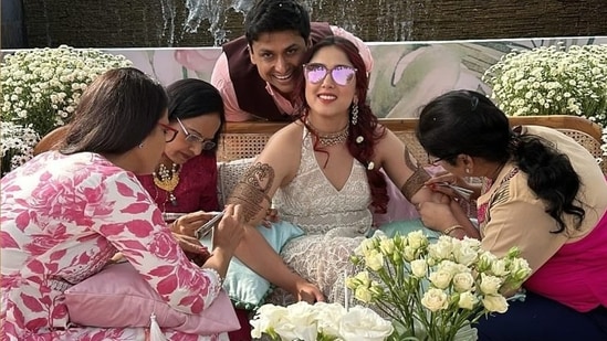 Ira Khan and Nupur Shikhare during the mehendi ceremony.