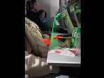 The flashing charger on the flight. The flashing charger on the flight.