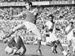 FILE - West Germany's Franz Beckenbauer stops an attack during the Football World Cup match