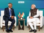 Prime Minister Narendra Modi in a meeting with President of Maldives Mohamed Muizzu. Prime Minister Narendra Modi in a meeting with President of Maldives Mohamed Muizzu.