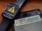 A phone and watch that received an air raid alert is placed together for a photo in New Taipei City, Taiwan Tuesday, Jan. 9. A phone and watch that received an air raid alert is placed together for a photo in New Taipei City, Taiwan Tuesday, Jan. 9.
