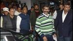 Jharkhand chief minister Hemant Soren with his colleagues after a cabinet meeting in Ranchi on Tuesday. (PTI)