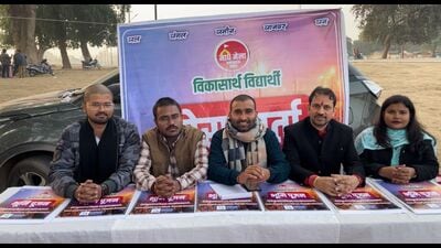 ABVP workers briefing media persons on Tuesday on the activities to be taken up by its wings in view of Magh Mela in Prayagraj. (HT) ABVP workers briefing media persons on Tuesday on the activities to be taken up by its wings in view of Magh Mela in Prayagraj. (HT)