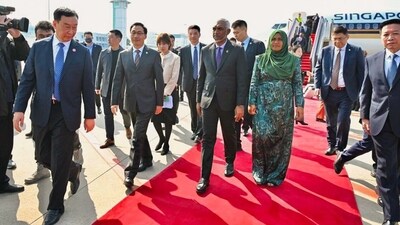 Muizzu is due to hold talks with Chinese President Xi and sign several agreements to bolster the bilateral ties, according to the Chinese Foreign Ministry spokesperson Wang Wenbin. (The President's Office, Maldives) Muizzu is due to hold talks with Chinese President Xi and sign several agreements to bolster the bilateral ties, according to the Chinese Foreign Ministry spokesperson Wang Wenbin. (The President's Office, Maldives)