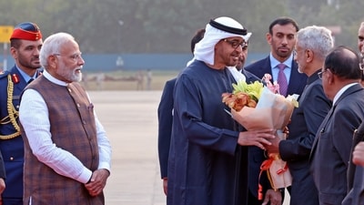 EAM S Jaishankar welcomed UAE President Mohamed bin Zayed Al Nahyan in Ahmedabad on Tuesday, as Prime Minister Narendra Modi observed, marking the President's participation in the upcoming Vibrant Gujarat Global Summit set to commence on Wednesday. (X/Narendra Modi) EAM S Jaishankar welcomed UAE President Mohamed bin Zayed Al Nahyan in Ahmedabad on Tuesday, as Prime Minister Narendra Modi observed, marking the President's participation in the upcoming Vibrant Gujarat Global Summit set to commence on Wednesday. (X/Narendra Modi)