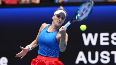 Marketa Vondrousova of the Czech Republic hits a return to Olga Danilovic of Serbia during the United Cup tennis tournament in Perth, Australia, Tuesday, Jan. 2, 2024 (AP) Marketa Vondrousova of the Czech Republic hits a return to Olga Danilovic of Serbia during the United Cup tennis tournament in Perth, Australia, Tuesday, Jan. 2, 2024 (AP)