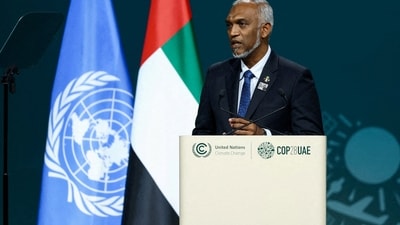 Maldives president Mohamed Muizzu delivers a statement. (Reuters)