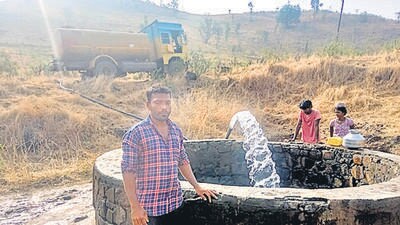 Hindustan Times Impact - The Panchayat Samiti Shahapur Water Department has started supplying water to Fughale and Aghanwadi villages with two tankers from Tuesday. Hindustan Times published the story on 30 December 2023. A water crisis in the three villages in Shahpur Tehsil in December month. Aghanwadi village women are spending whole nights in the forest to collect the water from natural sources in Shahpur Tehsil, Thane,India. Jan 09,2024 (HT Photo) Hindustan Times Impact - The Panchayat Samiti Shahapur Water Department has started supplying water to Fughale and Aghanwadi villages with two tankers from Tuesday. Hindustan Times published the story on 30 December 2023. A water crisis in the three villages in Shahpur Tehsil in December month. Aghanwadi village women are spending whole nights in the forest to collect the water from natural sources in Shahpur Tehsil, Thane,India. Jan 09,2024 (HT Photo)
