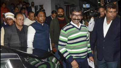 Jharkhand chief minister Hemant Soren with his colleagues after a cabinet meeting in Ranchi on Tuesday. (PTI) Jharkhand chief minister Hemant Soren with his colleagues after a cabinet meeting in Ranchi on Tuesday. (PTI)