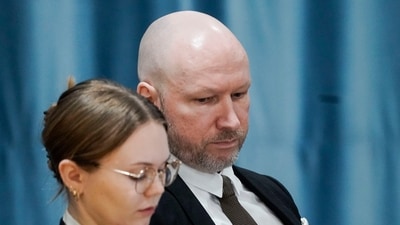 Anders Behring Breivik and attorney Marte Lindholm sits, as the Oslo district court conducts the trial in a gymnasium at Ringerike prison, in Ringerike, Norway on January 8. (AP) Anders Behring Breivik and attorney Marte Lindholm sits, as the Oslo district court conducts the trial in a gymnasium at Ringerike prison, in Ringerike, Norway on January 8. (AP)