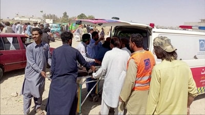 A view of a victim on a stretcher being transferred to an ambulance, following a suicide blast, in Balochistan Province, Pakistan in September last year. (Reuters)