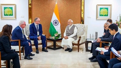 During his visit in Gandhinagar, PM Modi held a meeting with Deakin University Vice-Chancellor Professor Iain Martin. (X/Narendra Modi) During his visit in Gandhinagar, PM Modi held a meeting with Deakin University Vice-Chancellor Professor Iain Martin. (X/Narendra Modi)