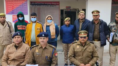 The four arrested persons in police custody on Tuesday. (HT Photo)