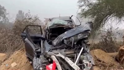 Picture of the car that collided with truck in Haryana's Sonipat. (PTI) Picture of the car that collided with truck in Haryana's Sonipat. (PTI)