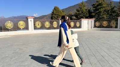 Mira Rajput seen with son Zain Kapoor as they go on a stroll in the sun. They also met the King and Queen of Bhutan during their trip.&nbsp; 