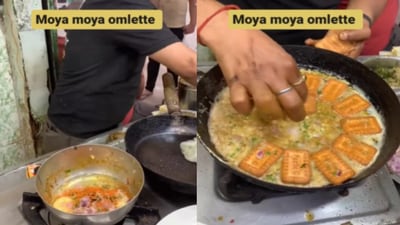 Man making Parle-G omelette. Man making Parle-G omelette.