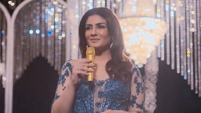 Raveena Tandon in a still from Karmma Calling trailer. Raveena Tandon in a still from Karmma Calling trailer.