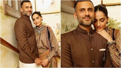 Sonam accessorised the quirky ethnic yet modern look with boho-chic jewels, including oxidised silver bracelets, layered choker necklaces, and gem-adorned earrings. Lastly, she chose winged eyeliner, subtle mauve eye shadow, glossy mauve lip shade, rouge on the cheekbones, feathered brows, dewy base, and highlighter on the contours. A centre-parted sleek bun rounded it off. (Instagram) Sonam accessorised the quirky ethnic yet modern look with boho-chic jewels, including oxidised silver bracelets, layered choker necklaces, and gem-adorned earrings. Lastly, she chose winged eyeliner, subtle mauve eye shadow, glossy mauve lip shade, rouge on the cheekbones, feathered brows, dewy base, and highlighter on the contours. A centre-parted sleek bun rounded it off. (Instagram)