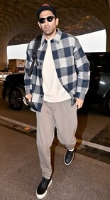 Aditya Roy Kapur in a flannel shacket in blue and white and grey joggers (Photo: Yogen Shah) Aditya Roy Kapur in a flannel shacket in blue and white and grey joggers (Photo: Yogen Shah)