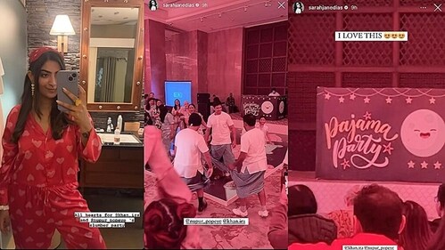 Inside pictures and videos of the cosy 'slumber' bash were shared on Instagram Stories. Inside pictures and videos of the cosy 'slumber' bash were shared on Instagram Stories.