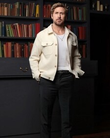Ryan Gosling in a cream colour shacket and black pants (Photo: Instagram) Ryan Gosling in a cream colour shacket and black pants (Photo: Instagram)