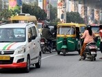Noida, India- December 20, 2023: People driving on the wrong side of the road in Sector 76 to 50. December 20, 2023. (Photo by Sunil Ghosh / Hindustan Times) 
