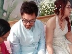 Aamir Khan and Ira Khan during her mehendi. 