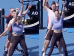 Aryna Sabalenka dancing to Fireball. 