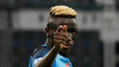 Napoli's Victor Osimhen celebrates after scoring during the Serie A match (AP) Napoli's Victor Osimhen celebrates after scoring during the Serie A match (AP)