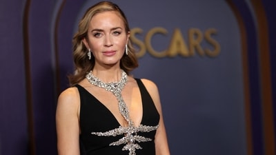 Emily Blunt made sure to capture attention in a black gown with a plunging neckline with an extravagant neck piece. Emily, who starred as Katherine 'Kitty' Oppenheimer in Oppenheimer, also posed solo on the red carpet as she attended Governors Awards. (REUTERS) 