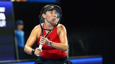 Jessica Pegula of the United States is framed by her racquet as she hits a return shot to Ajla Tomljanovic of Australia (AP) Jessica Pegula of the United States is framed by her racquet as she hits a return shot to Ajla Tomljanovic of Australia (AP)