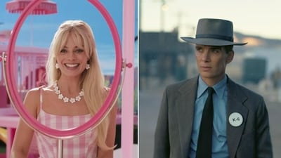 Margot Robbie in Barbie (left) and Cillian Murphy in a still from Oppenheimer. Margot Robbie in Barbie (left) and Cillian Murphy in a still from Oppenheimer.