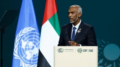 Maldives president Mohamed Muizzu delivers a statement. (Reuters)