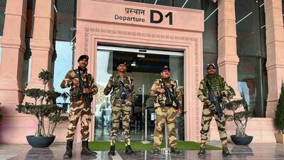 Central Industrial Security Force personnel stand guard outside the Maharishi Valmiki International Airport, in Ayodhya on Wednesday (ANI) Central Industrial Security Force personnel stand guard outside the Maharishi Valmiki International Airport, in Ayodhya on Wednesday (ANI)