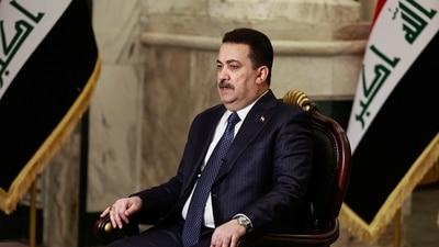 Iraqi Prime Minister Mohammed Shia al-Sudani speaks during an interview with Reuters in Baghdad. (Reuters)