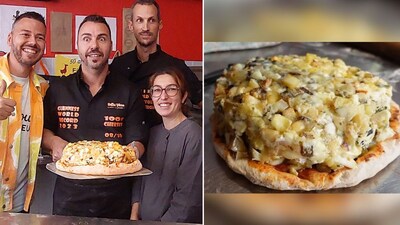 The image shows the French chefs who created a world record by making a pizza with 1,001 types of cheese. (Instagram/@guinnessworldrecords) The image shows the French chefs who created a world record by making a pizza with 1,001 types of cheese. (Instagram/@guinnessworldrecords)