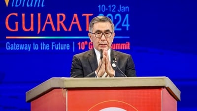 Gandhinagar: Suzuki Motor Corp President Toshihiro Suzuki speaks during the Vibrant Gujarat Global Summit 2024, at Mahatma Mandir in Gandhinagar, Wednesday, Jan. 10, 2024. (PTI Photo) Gandhinagar: Suzuki Motor Corp President Toshihiro Suzuki speaks during the Vibrant Gujarat Global Summit 2024, at Mahatma Mandir in Gandhinagar, Wednesday, Jan. 10, 2024. (PTI Photo)