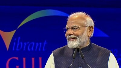 Prime Minister Narendra Modi addresses during the Vibrant Gujarat Global Summit 2024, in Gandhinagar. (PTI) Prime Minister Narendra Modi addresses during the Vibrant Gujarat Global Summit 2024, in Gandhinagar. (PTI)
