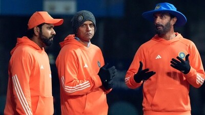 India's head coach Rahul Dravid, batting coach Vikram Rathour and captain Rohit Sharma during a practice session (PTI) India's head coach Rahul Dravid, batting coach Vikram Rathour and captain Rohit Sharma during a practice session (PTI)
