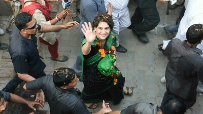 Priyanka Gandhi Vadra is seen during a road show in Amethi. (PTI File Photo)