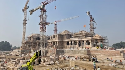 Ram Mandir is ready for “pran pratishtha” (consecration ceremony) of Ram Lalla (the child Ram) on January 22. (HT Photo) Ram Mandir is ready for “pran pratishtha” (consecration ceremony) of Ram Lalla (the child Ram) on January 22. (HT Photo)