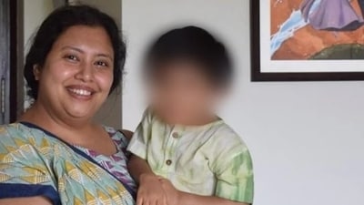 Suchana Seth, the 39-year-old chief executive officer of artificial intelligence company Mindful AI Lab, with her son. Suchana Seth, the 39-year-old chief executive officer of artificial intelligence company Mindful AI Lab, with her son.
