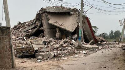 The roof of the catering warehouse collapsed due to the cylinder blast. (HT Photo)